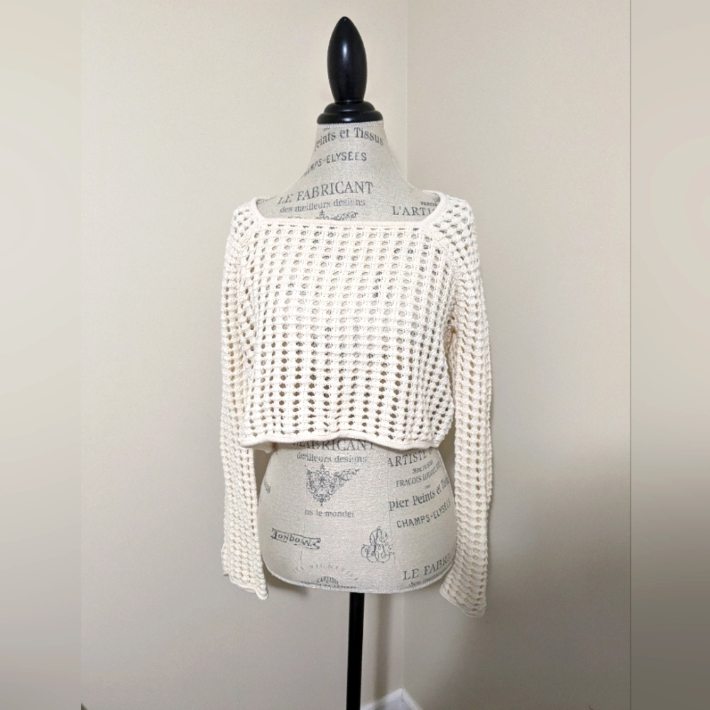 Wild Fable square neck cream colour cropped mesh crotch top NWT